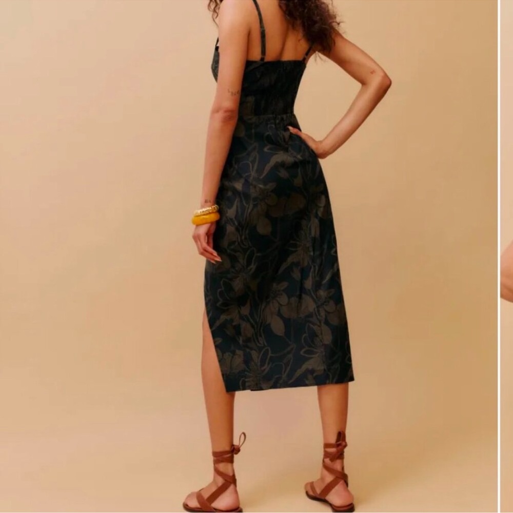 Reformation Alfred Midi Dress Brava Black Tan Floral Cotton Sleeves Dress in S 4 - Picture 4 of 7